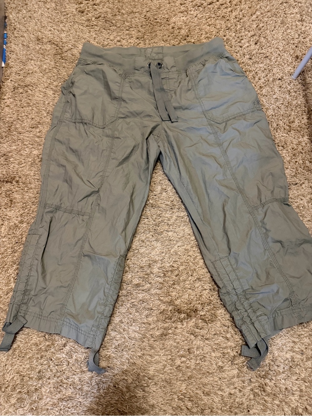 Womens Calvin Klein Olive Green Cargo Capris - Comfortable Drawstring Pants